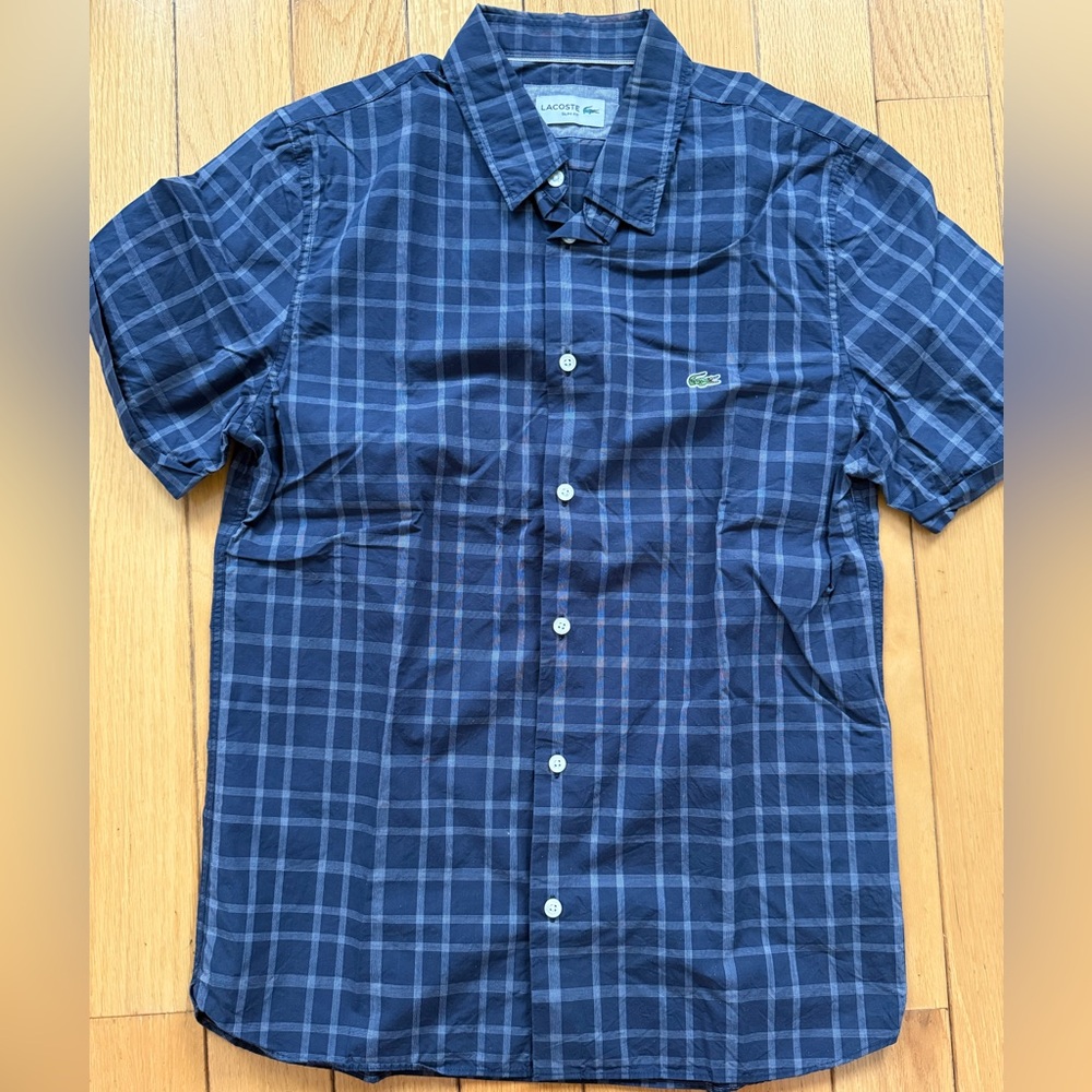 Lacoste Men's Navy Plaid Button Down Shirt